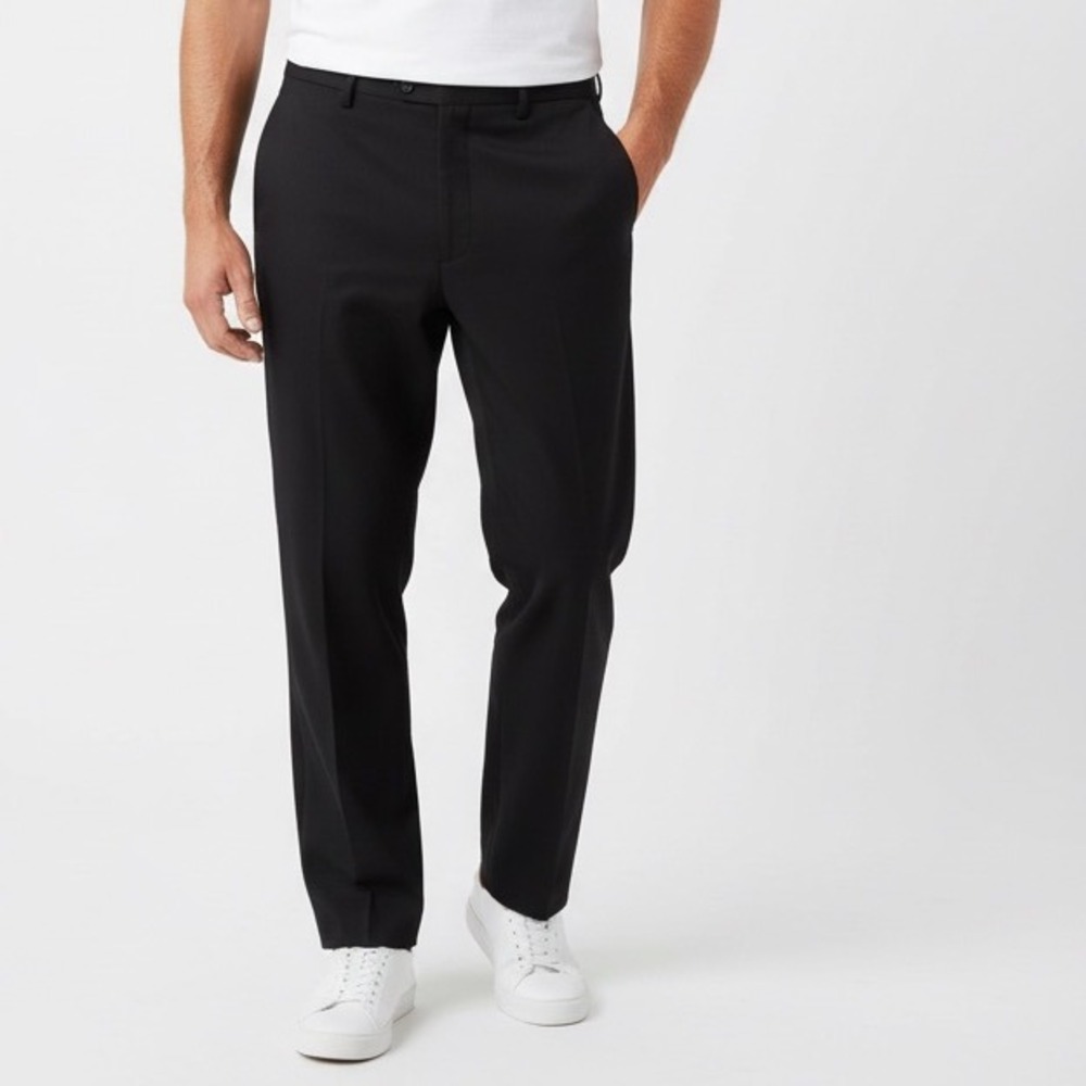 MTAILOR Mens Black Dress Pants Size‎ 44x32 Flat Front Straight Leg Formal